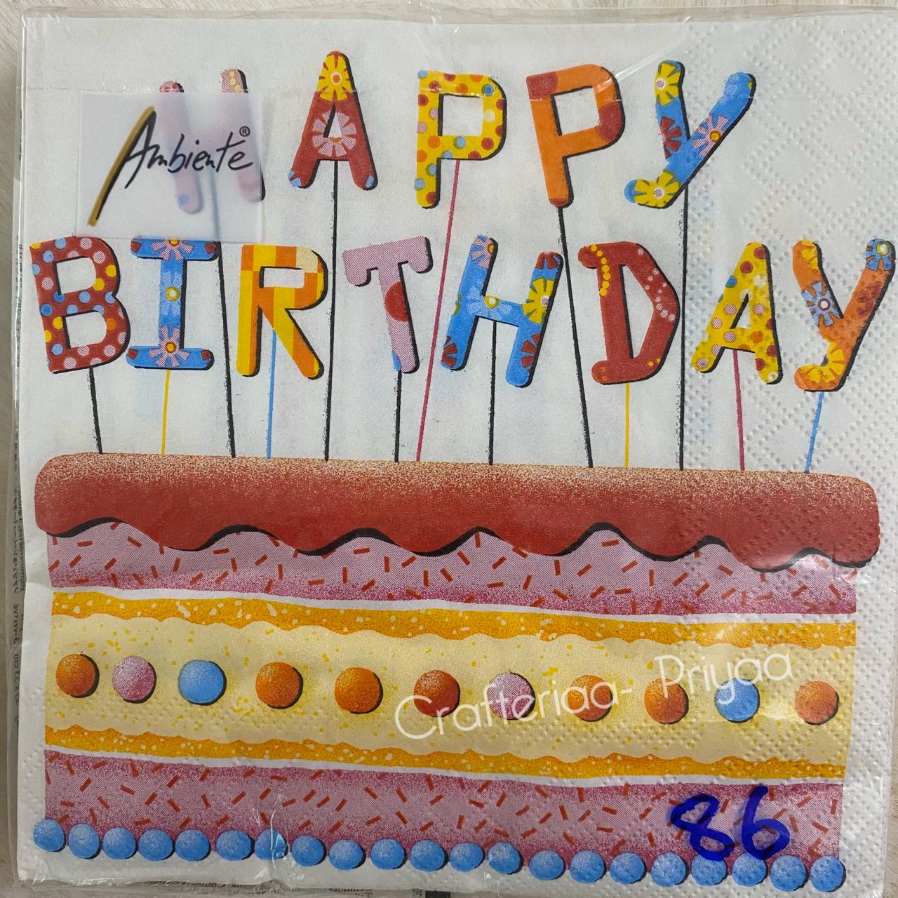 Decoupage Tissue- 5 Sheets – D86 – Happy Birthday