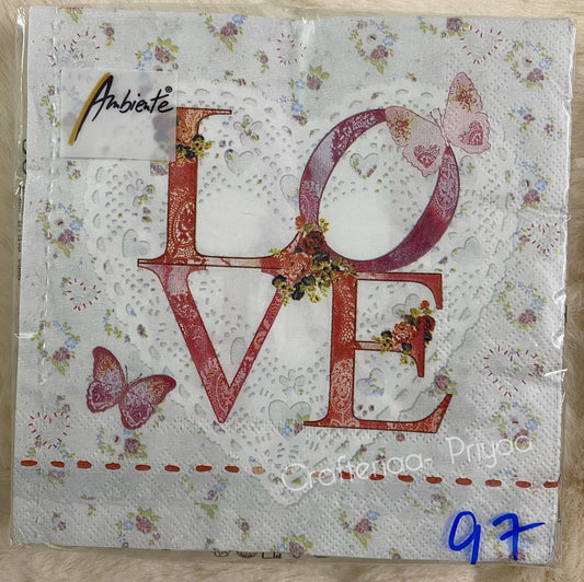 Decoupage Tissue- 5 Sheets – D97 – Love