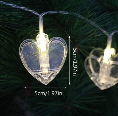 Photo Clip Lights for Decoration -1 Piece - 16 Clips- Heart