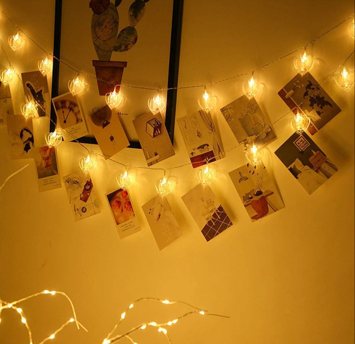 Photo Clip Lights for Decoration -1 Piece - 16 Clips- Heart