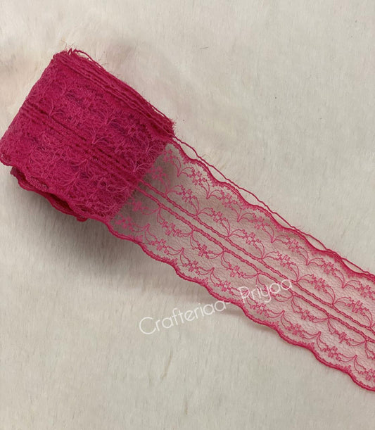 Net Lace- 1 roll-2 mtr- bright-pink