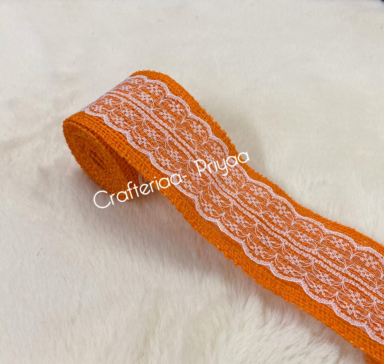 Jute and Net Lace- 1 roll- 2 mtr-Orange