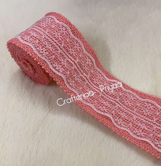 Jute and Net Lace- 1 roll- 2 mtr- Peach Pink