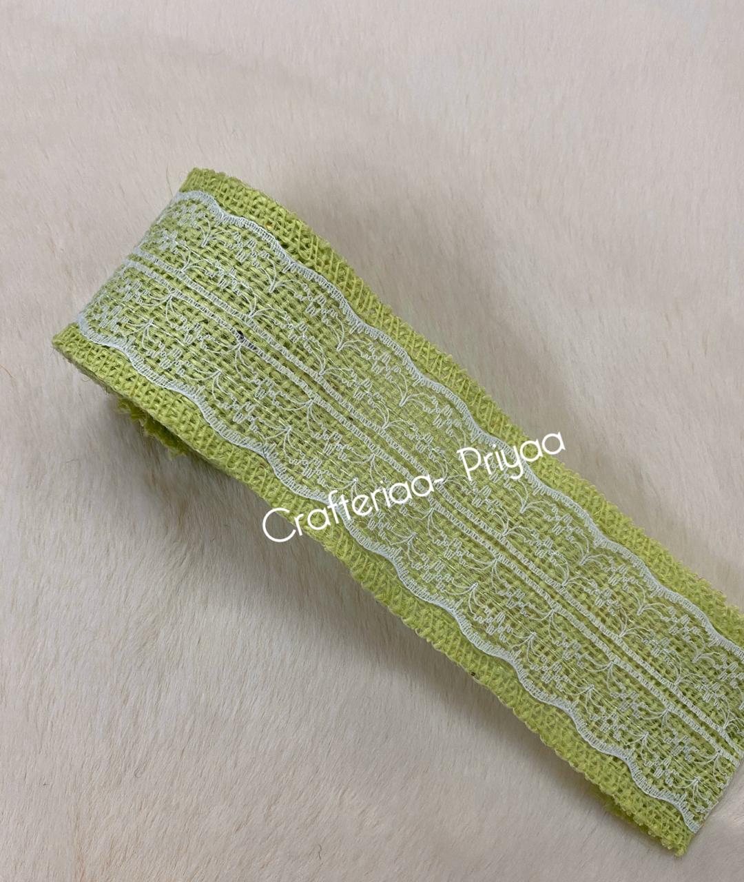 Jute and Net Lace- 1 roll- 2 mtr- Light green