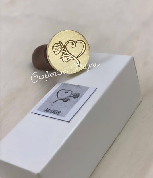 Wax Seal Stamp- HEART WITH ROSE design no. -17