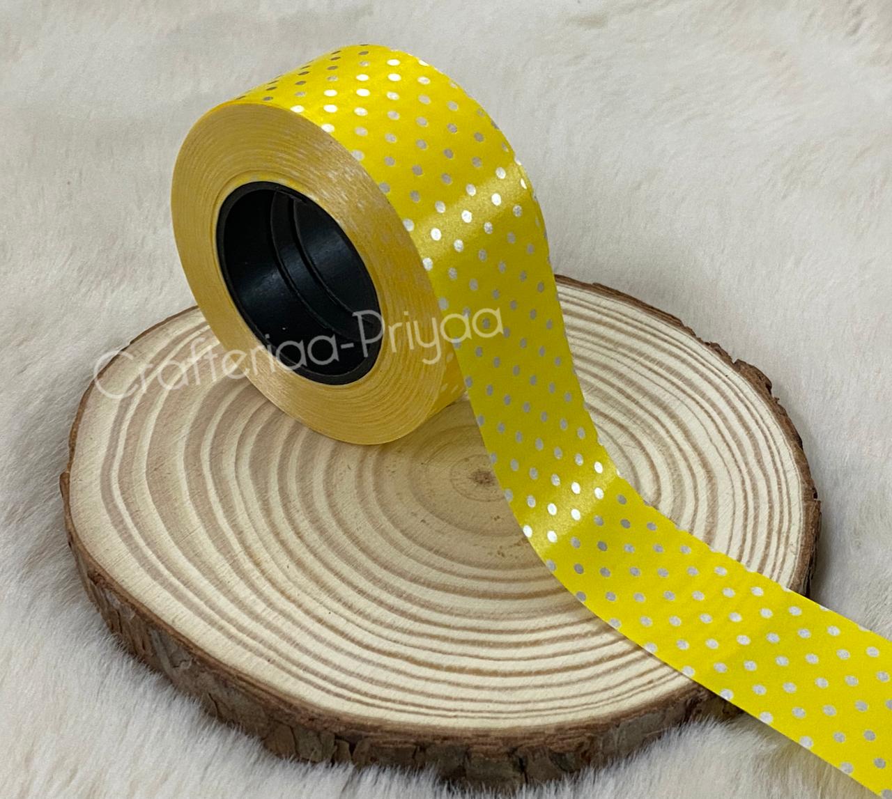 Polka Printed Ribbon- Yellow- 14 metres approx