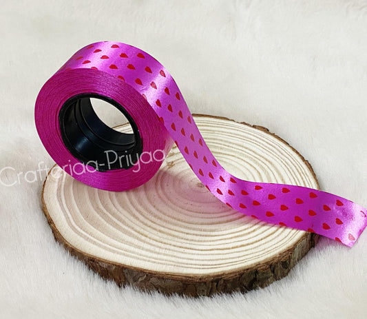 Heart Printed Ribbon- Dark Pink- 14 metres approx