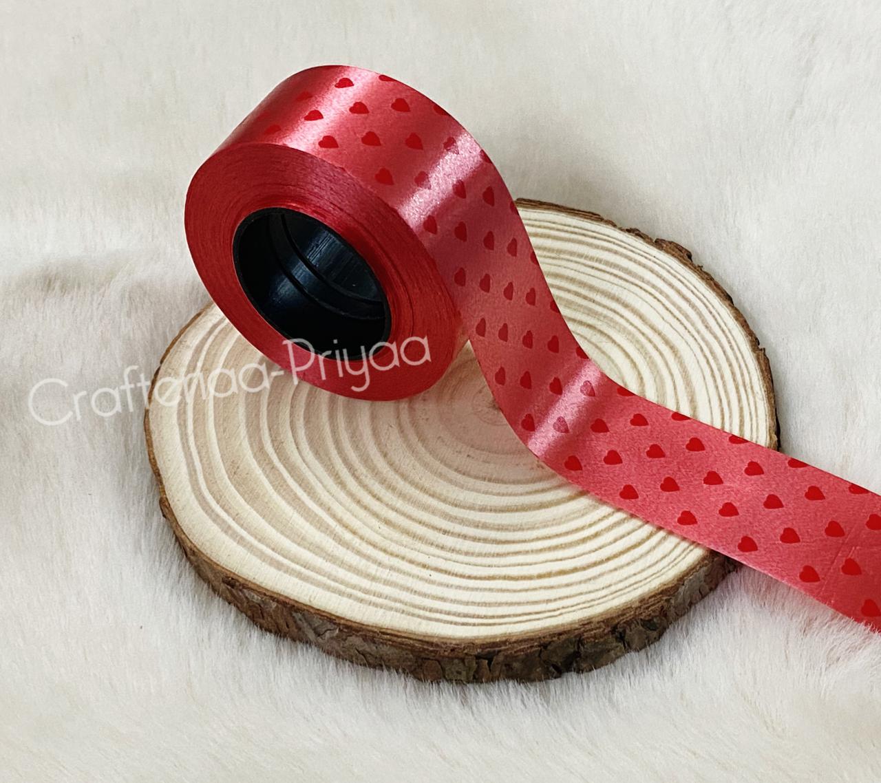 Heart Printed Ribbon- Red- 14 metres approx