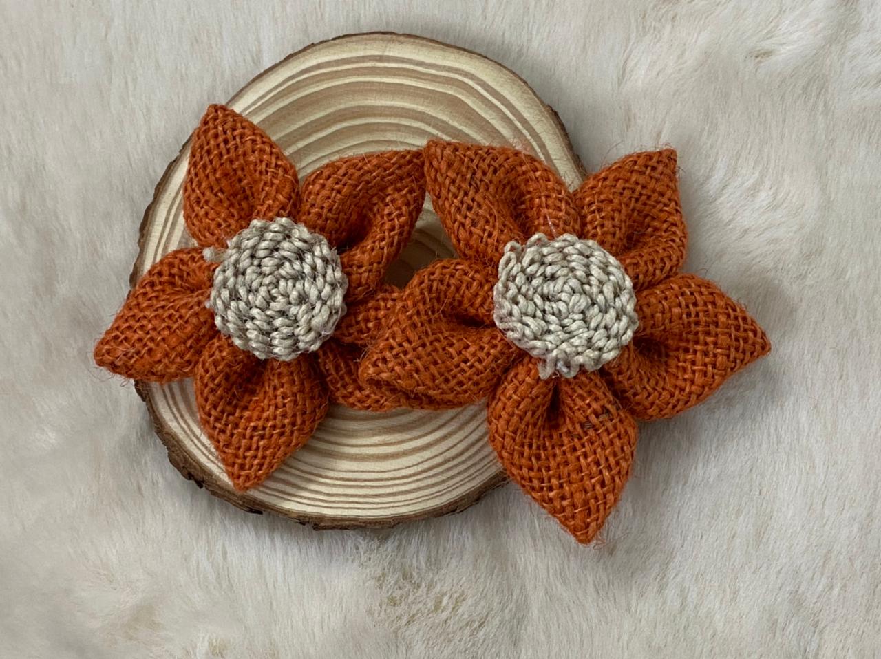 Jute Flowers- 2 Pieces shade -Dark Orange