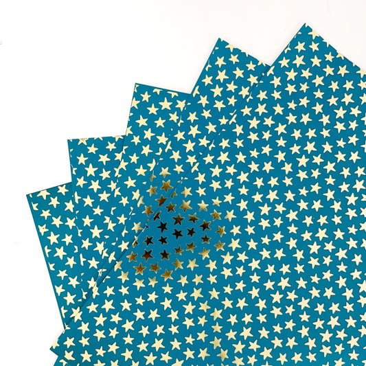 Foiled Paperpack- Teal – Stars – 10 Sheets- 12 x 12 Inch- Gold