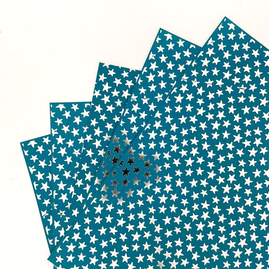 Foiled Paperpack- Teal – Stars – 10 Sheets- 12 x 12 Inch- Silver