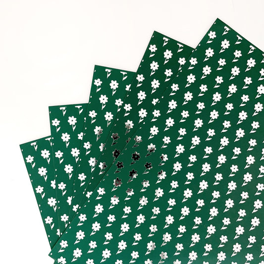 Foiled Paperpack- Emerald – Flowers – 10 Sheets- 12 x 12 Inch- Silver