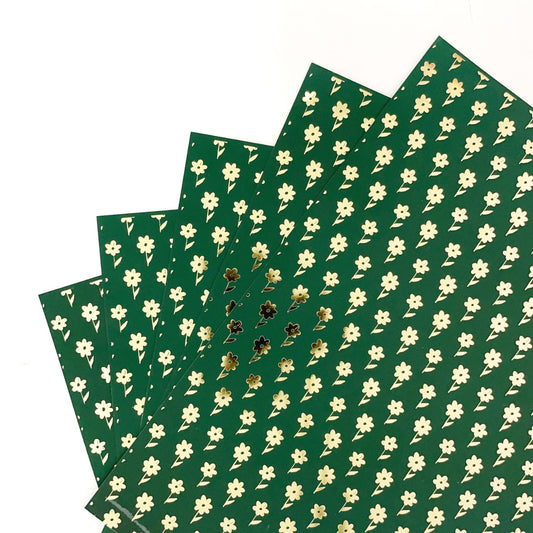 Foiled Paperpack- Emerald – Flowers – 10 Sheets- 12 x 12 Inch- Gold