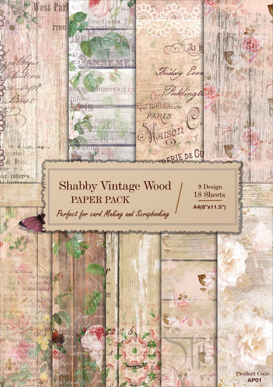 Shabby Vintage Wood- A4- 18 Sheets