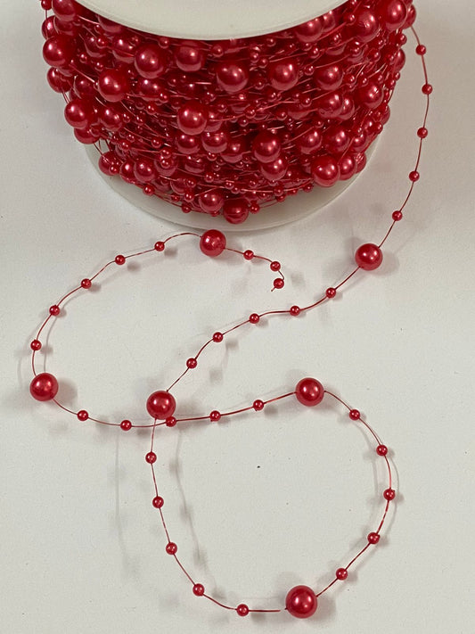 Beads/Pearl Lace – 1 mtr color Red