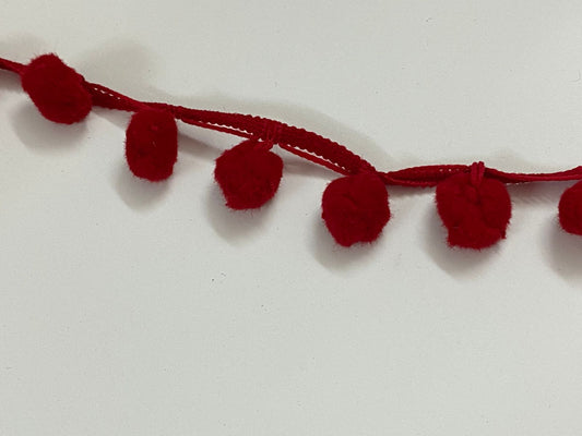 Pom Pom lace -1 mtr color : Red
