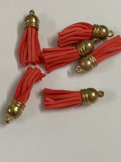 Small Faux Leather Tassel- 6 Pieces -Coral