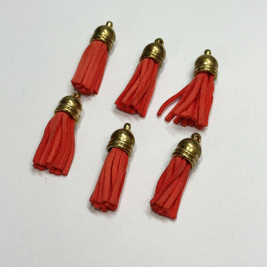 Small Faux Leather Tassel- 6 Pieces -Coral