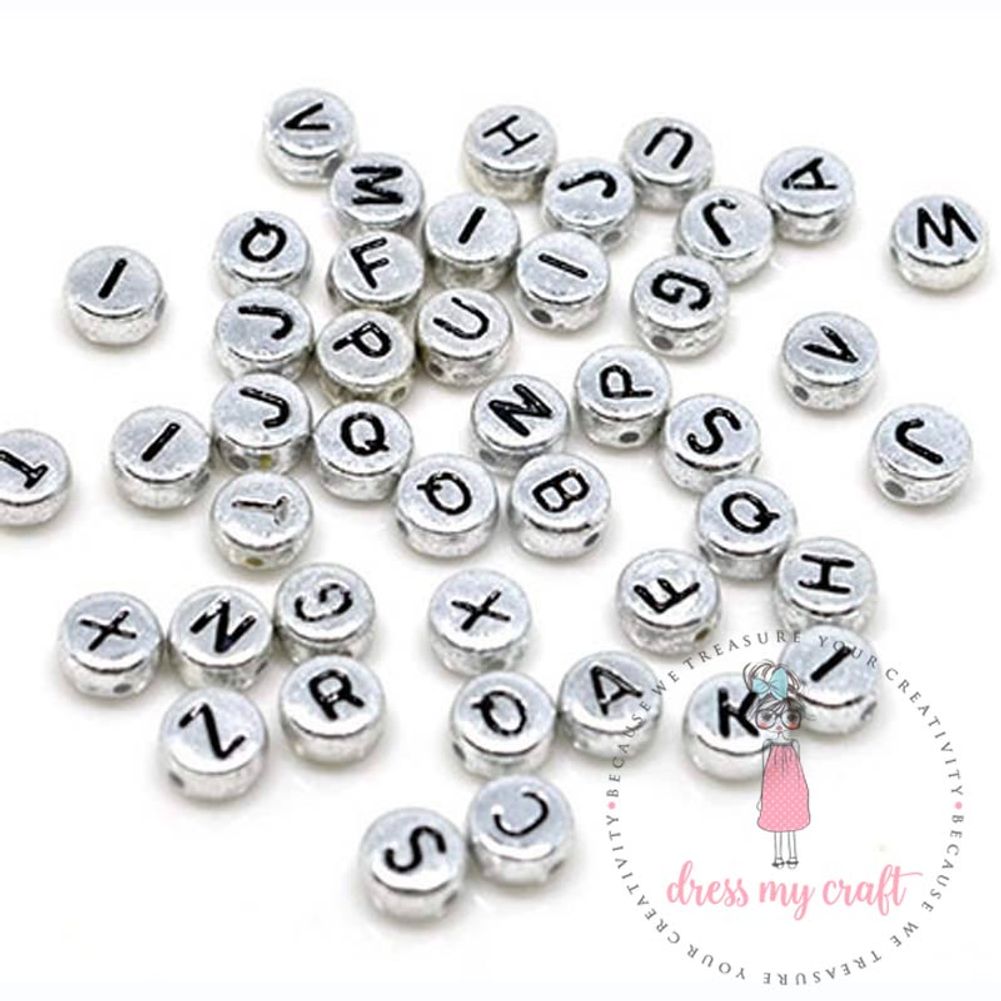 Silver Round Letter Beads