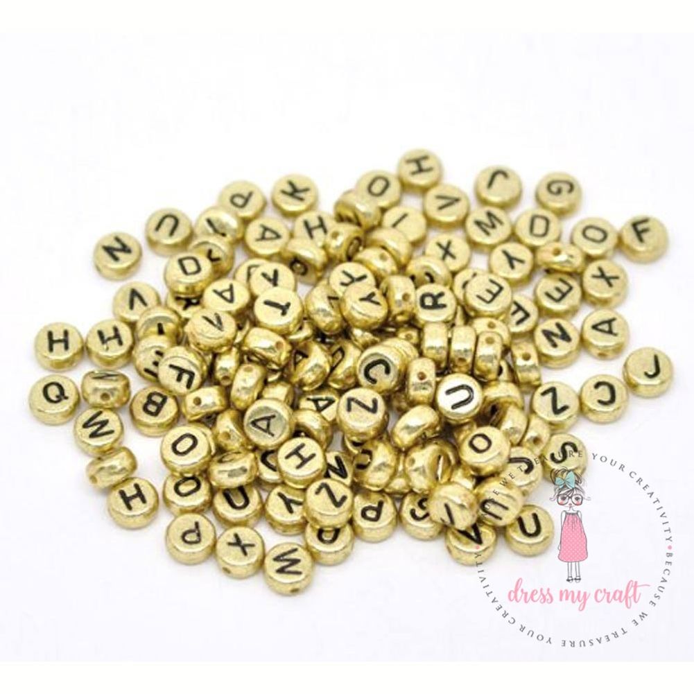 Golden Round Letter Beads