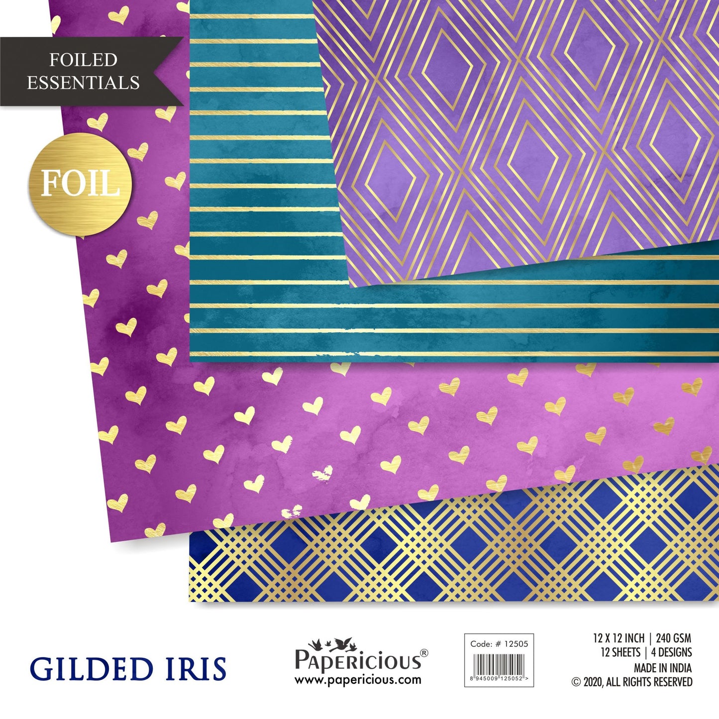 Papericious – Gilded Iris – Golden Foiled -12×12 inch / 12 sheets