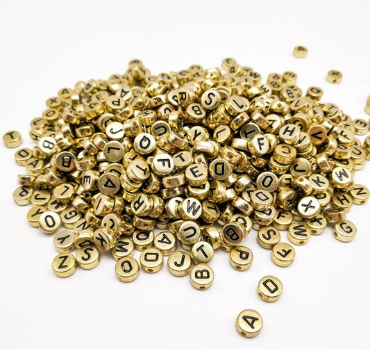 Golden Round alphabets Beads- 25 gm , design -2