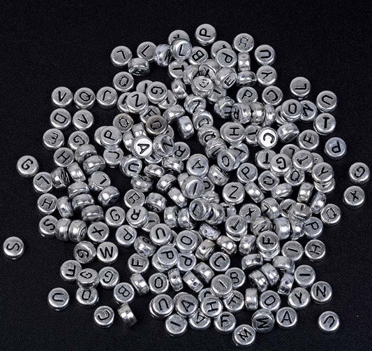 Silver Round alphabets Beads- 25 gm , design -4