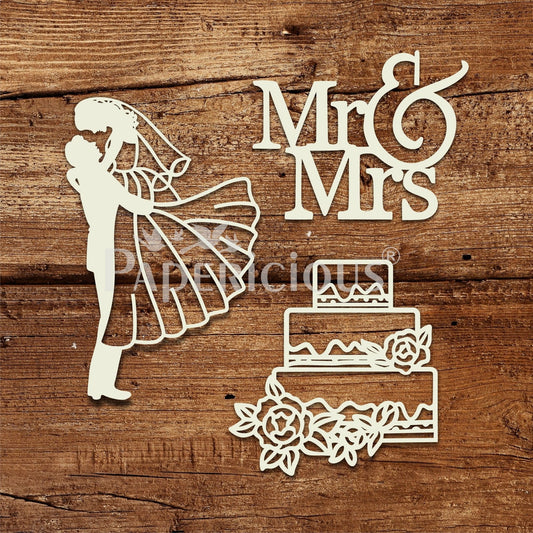 Wedding Cake/Couple/Mr and Mrs – 6×6 Inch Laser Cut Collage Chipboard