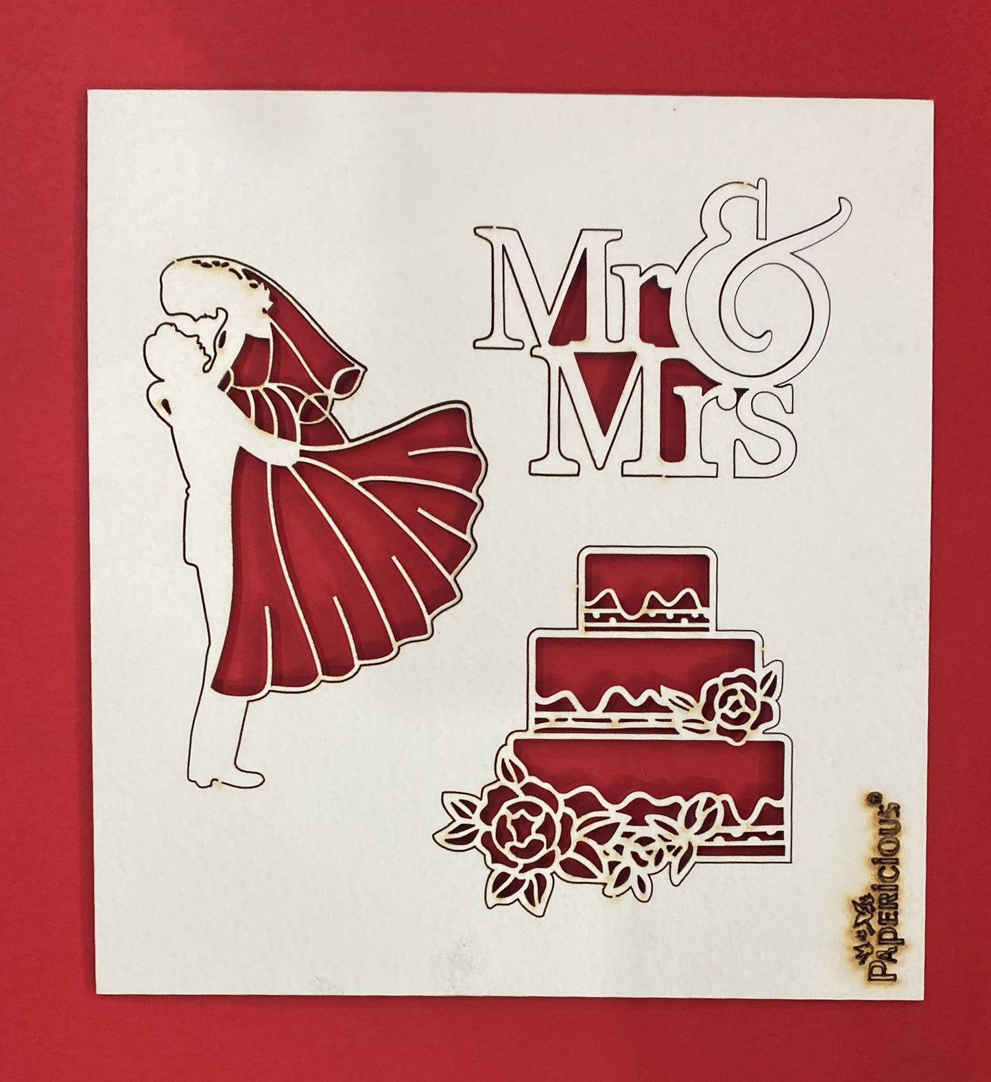 Wedding Cake/Couple/Mr and Mrs – 6×6 Inch Laser Cut Collage Chipboard