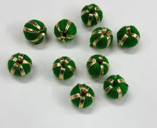 Thread & Gota Patti Balls - 10 pieces,  Color- Green