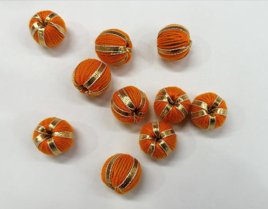 Thread & Gota Patti Balls - 10 pieces,  Color- Orange