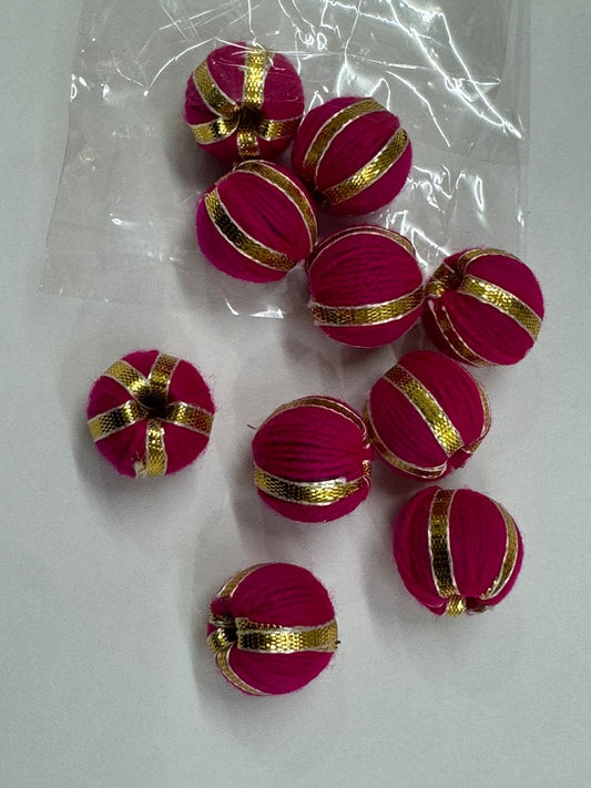 Thread & Gota Patti Balls - 10 pieces,  Color- Rani Pink