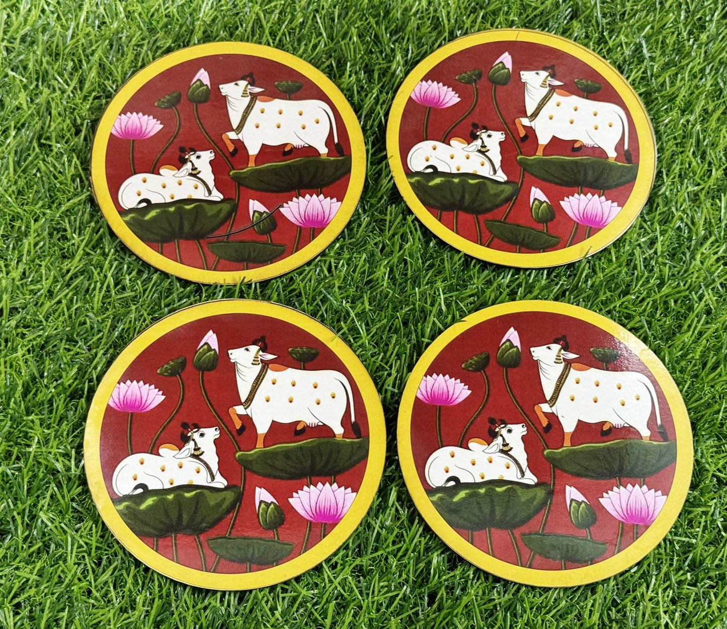 Pichwai Cow Cutout - 2 pieces- 5 inch, Design - 4