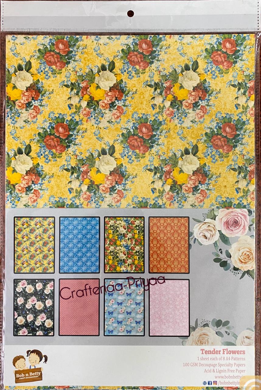 Tender Flowers Decoupage Paper – 8 sheets