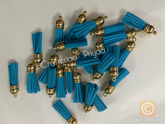 Small Faux Leather Tassel- 6 Pieces -Light Blue