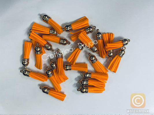 Small Faux Leather Tassel- 6 Pieces -Neon Orange