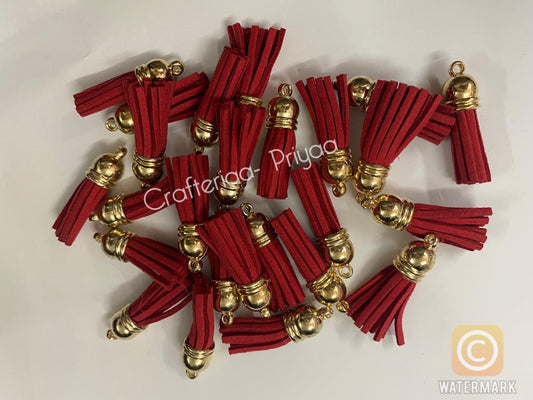 Small Faux Leather Tassel- 6 Pieces – Dark Red