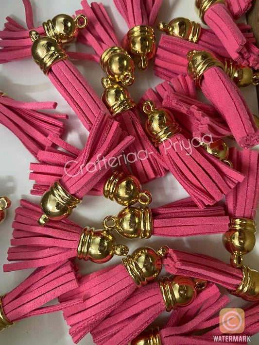 Small Faux Leather Tassel- 6 Pieces – Pink