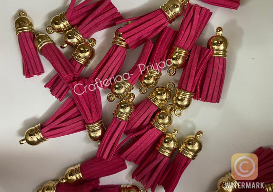 Small Faux Leather Tassel- 6 Pieces – Dark Pink