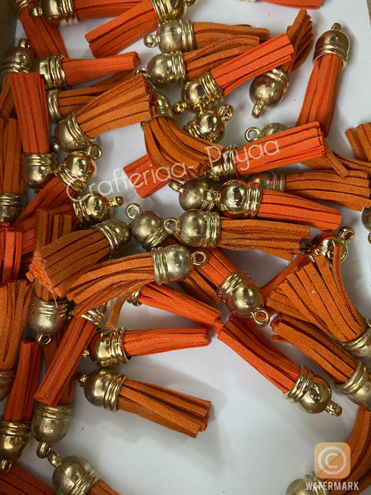 Small Faux Leather Tassel- 24 Pieces Orange