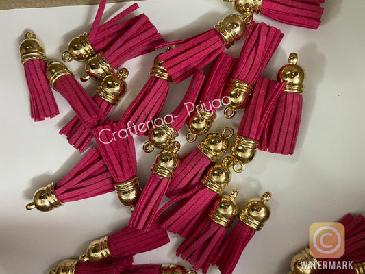 Small Faux Leather Tassel- 24 Pieces - Dark Pink