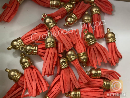 Small Faux Leather Tassel- 24 Pieces -Orange
